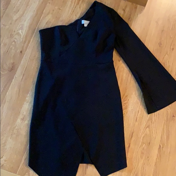 Black One Shoulder Bell Sleeve Wrap Dress - Picture 1 of 3